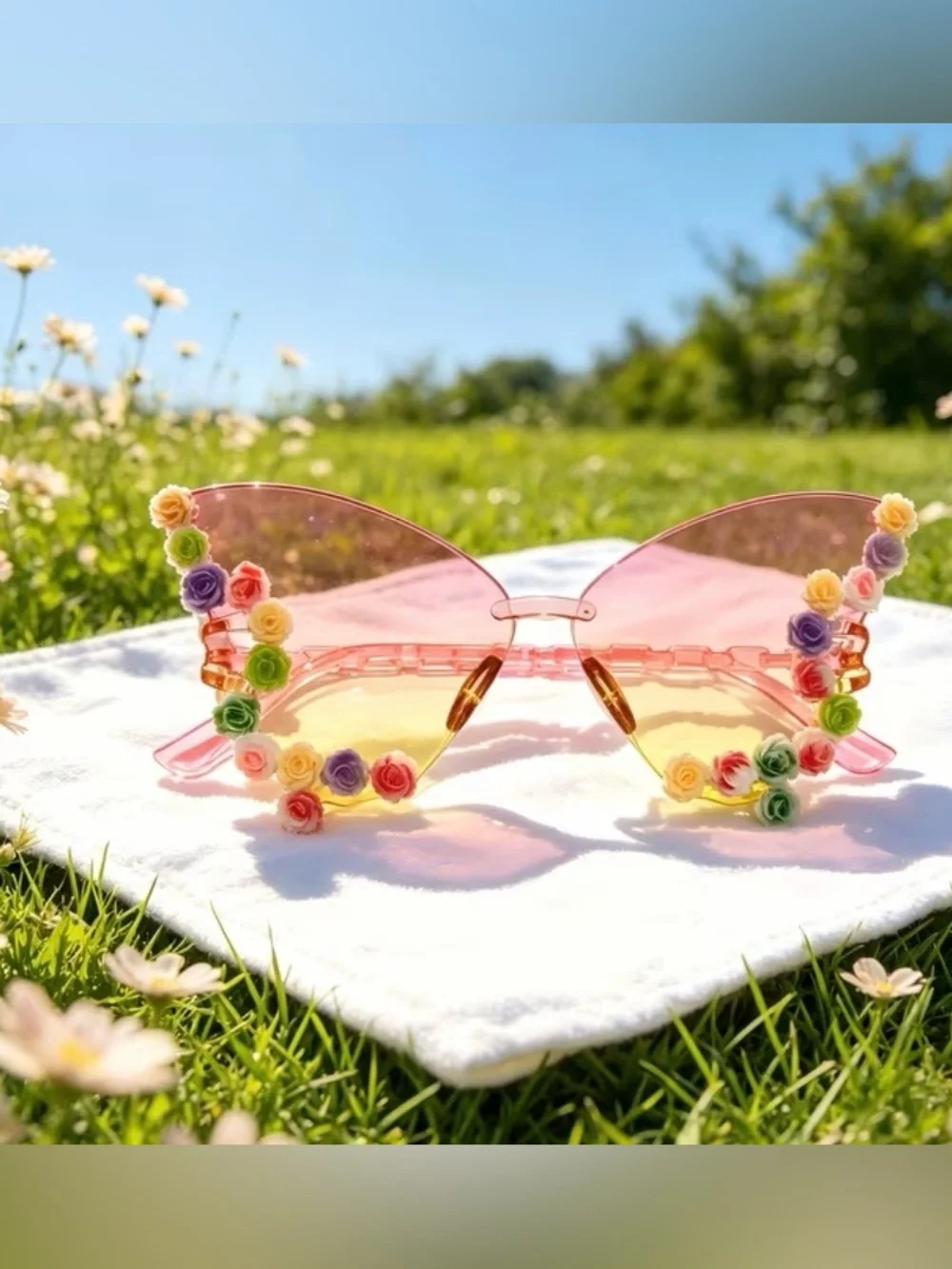 NWT Butterfly wing sunglasses (resin) feature a vibrant pink-to-yellow gradient